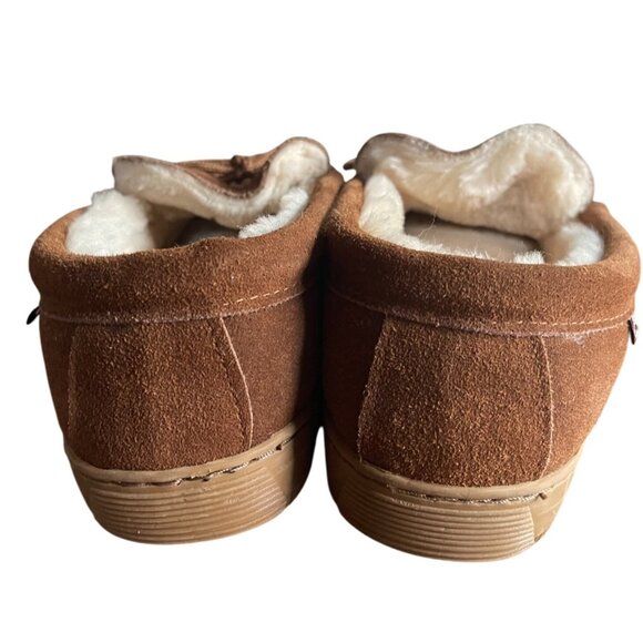 Lamo Lester Mocassin Chestnut Brown Suede Slippers Mens Size 8 Faux Fur Lined - Picture 3 of 10